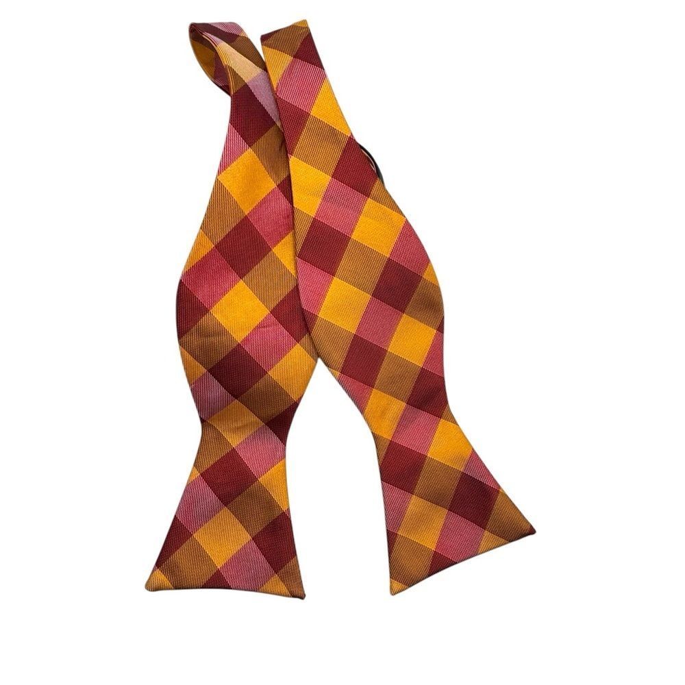 Adjustments Silk Plaid Bow Tie in Red, Gold